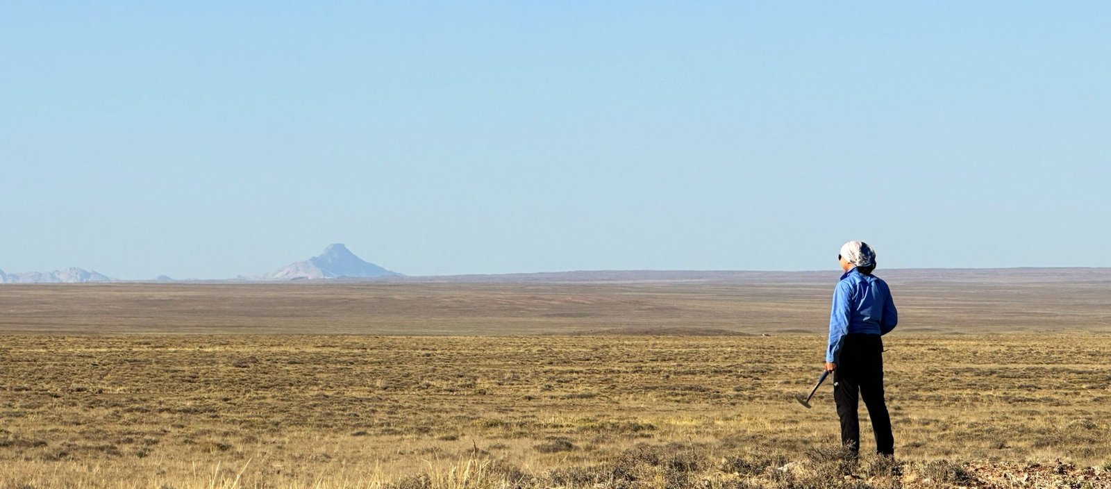 Lakeside geologist surveying the Balkhash steppe