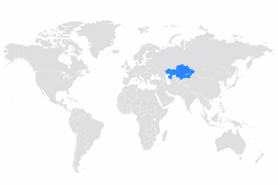 World map with Kazakhstan highlighted
